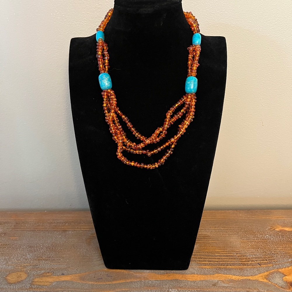 Turquoise and Amber Beaded Necklace